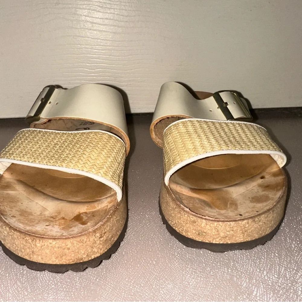 Birkenstock papillio Women's Cream and woven Two-Strap Slide Sandals 39